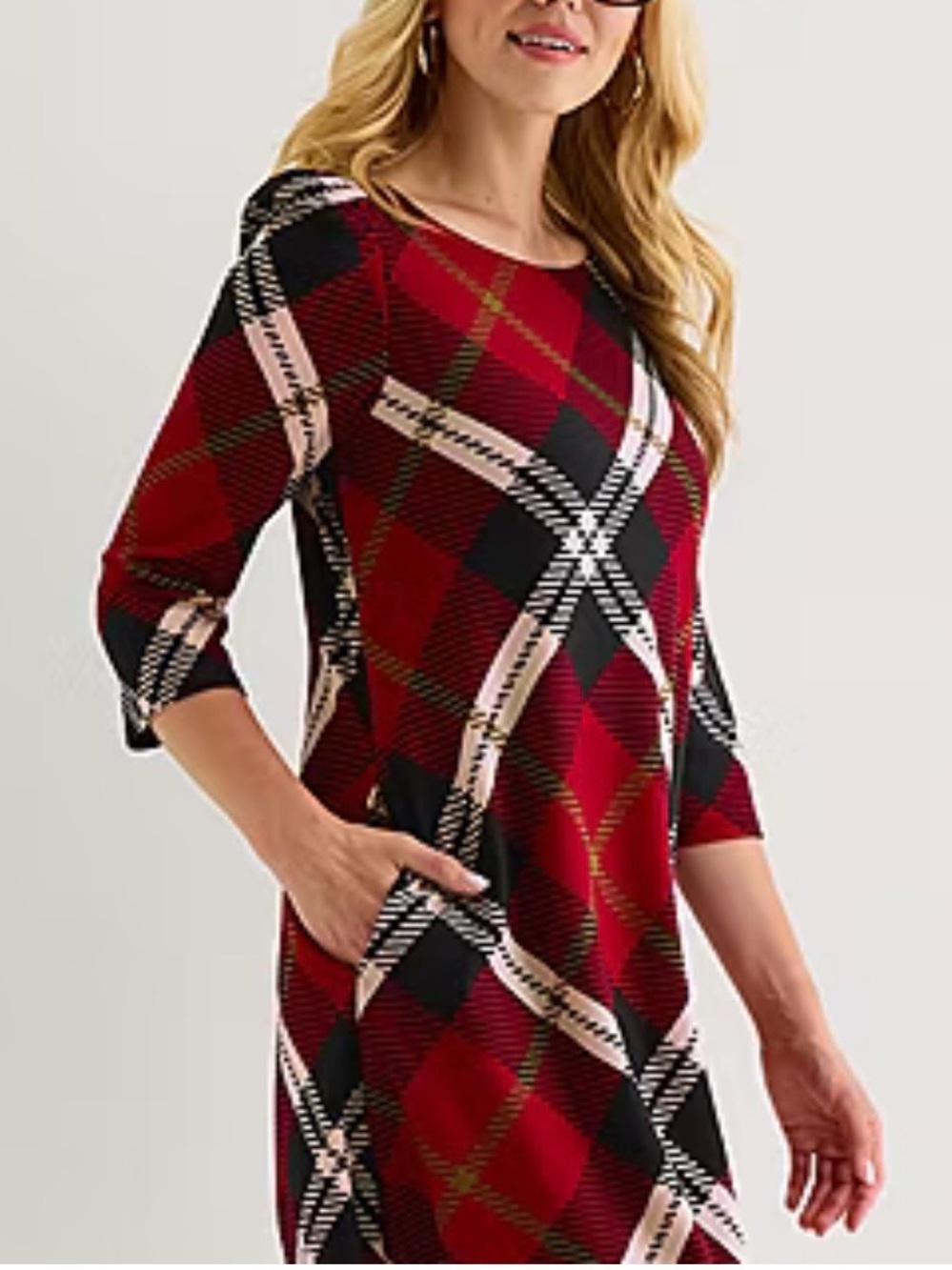 Jessica Howard Red Black and Cream Plaid Long Sleeve Dress